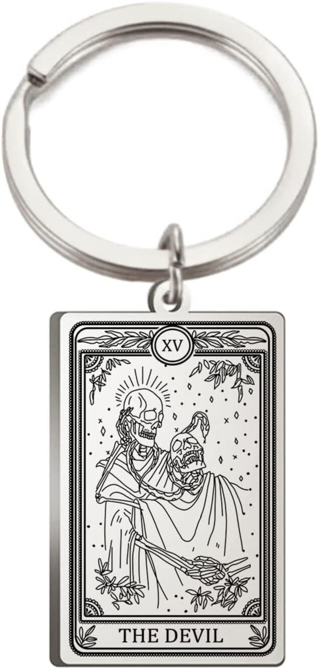 The Devil Tarot Cards Keychains Stainless Steel Amulet Marigold Tarot Card
